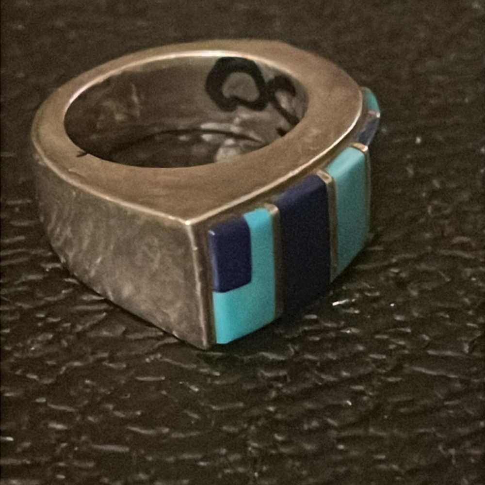 Vintage Native American inlay lapis ring size 7 - Picture 3 of 5